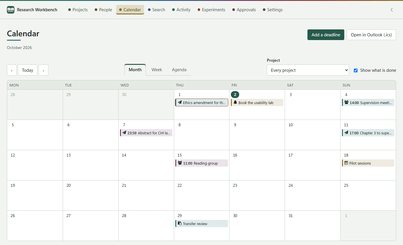 The calendar, a month at a time