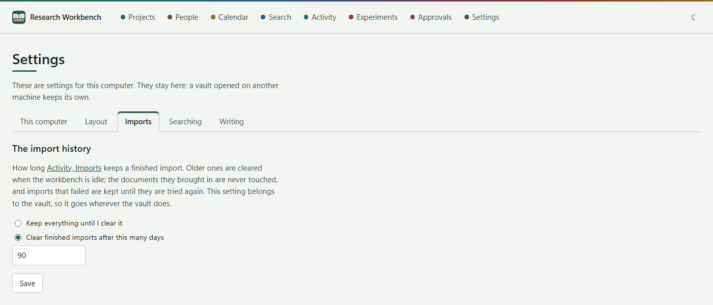 Settings → Imports