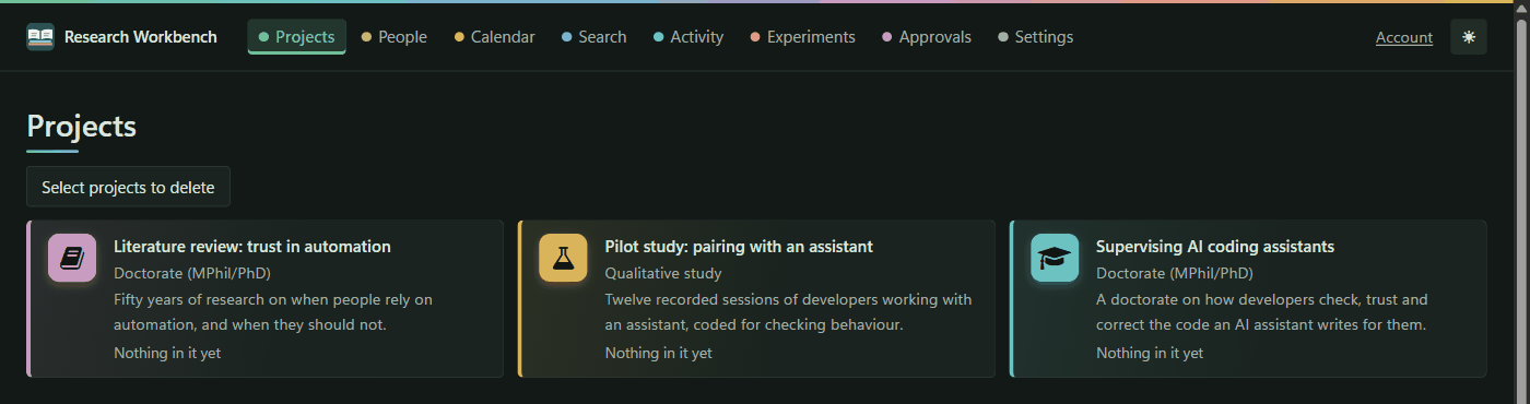 The cloud workbench in the dark theme
