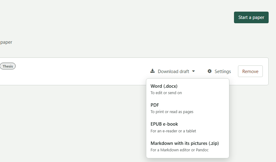 Download draft on a paper's row