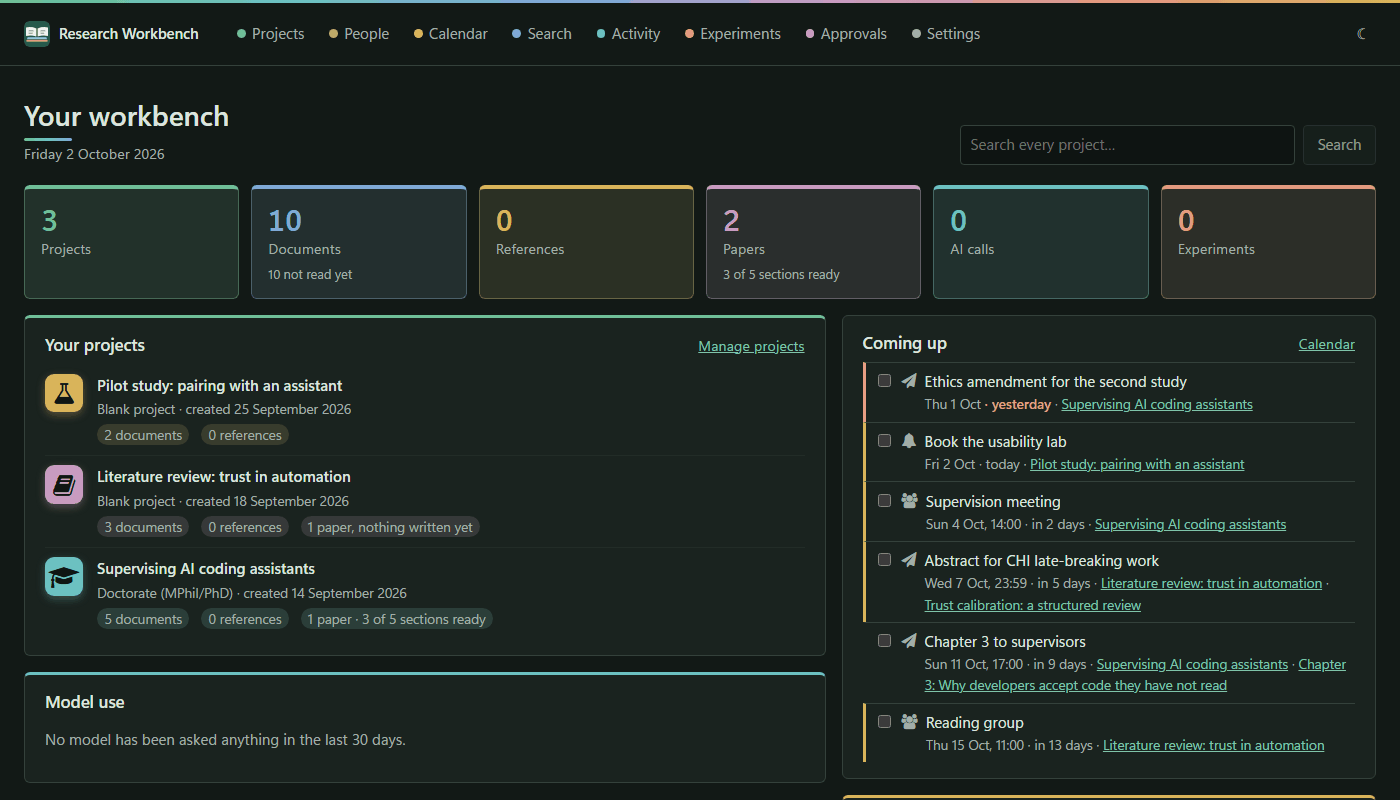 The start page in the dark theme