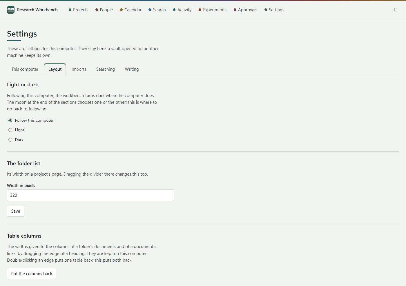 Settings → Layout